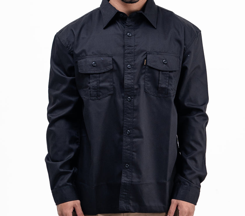 BASIC BLACK LS - Workshirt Basic Regular